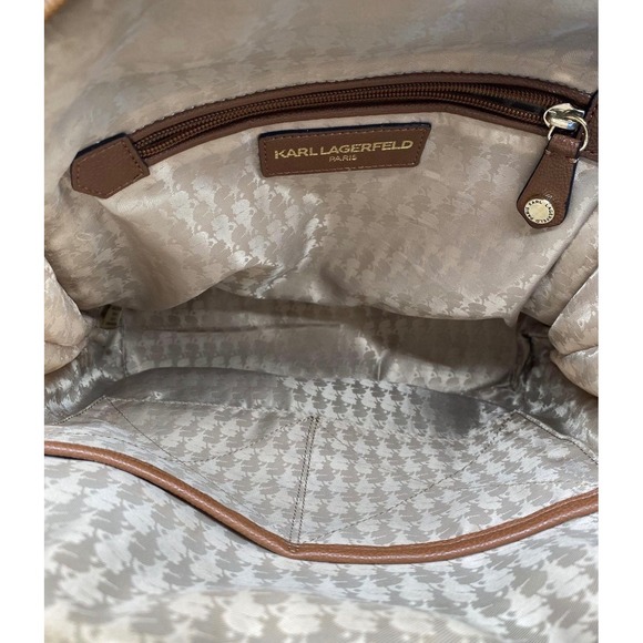 Karl Lagerfeld Paris Monogram Backpack Brown Red Leather Accents - Picture 4 of 7